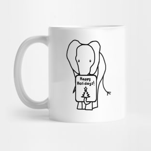 Christmas Elephant says Happy Holidays Line Drawing Mug